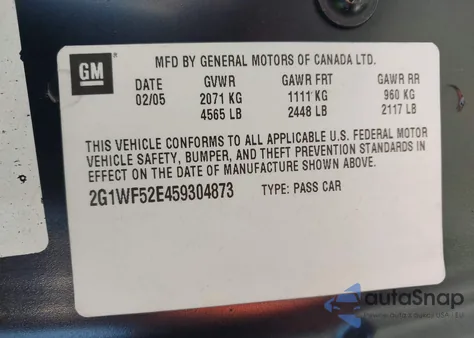 2005 Chevrolet Impala z USA, uszkodzony, nr VIN 2G1WF52E459304873